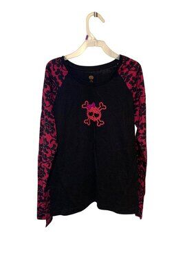 Girls Size Large 10 12 Tshirt Long Sleeve Skull Gothic Whimsigoth Dark Fairies B
